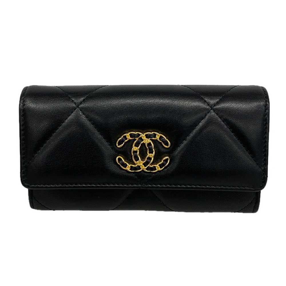 Chanel wallet, 19, lambskin, black, women's.